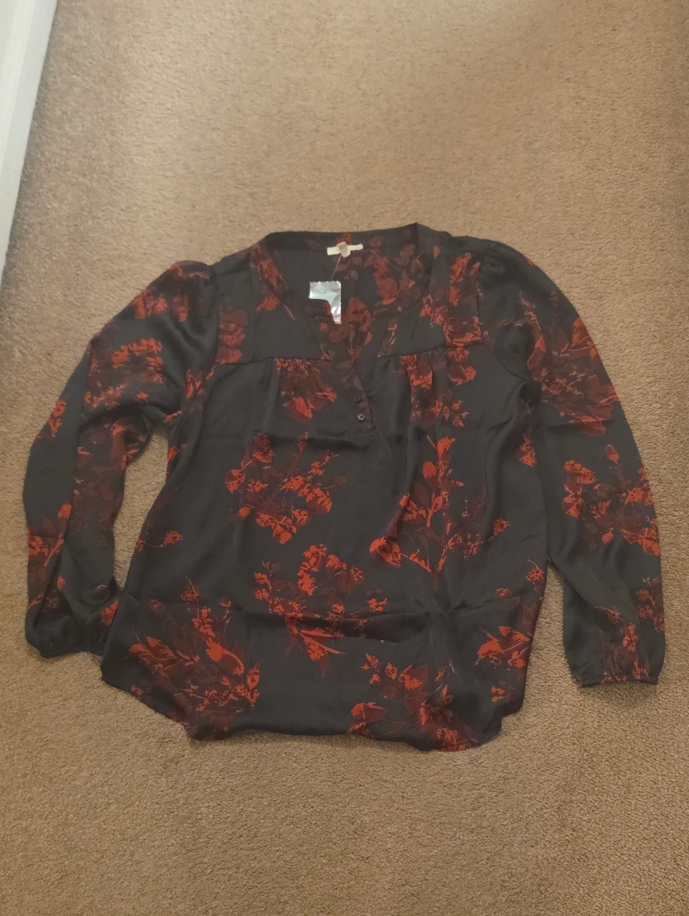 Maurices Black Blouse with Rust Floral Print